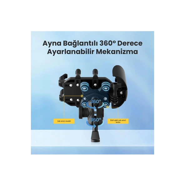 Ayna Bağlantılı Güneş Ve Yağmur Korumalı 360° Derece Ayarlanabilir Motosiklet Telefon Tutucu - 8