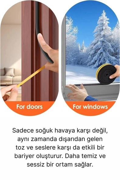 Güçlü Kendinden Yapışkanlı Kapı Pencere Soğuk Hava Geçirmez Yalıtım İzolasyon Siyah Fitil 10 Metre - 4