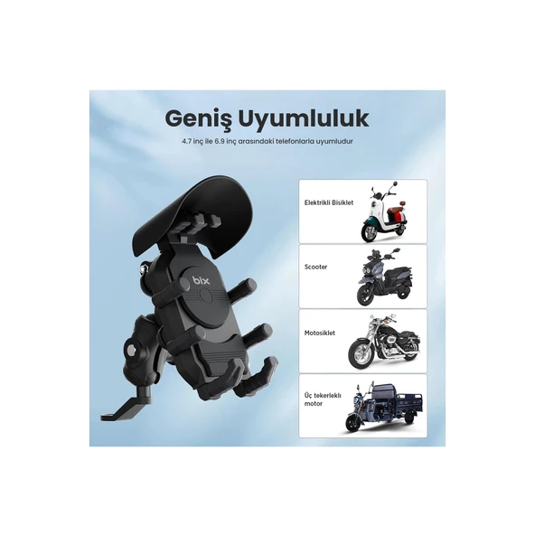 Ayna Bağlantılı Güneş Ve Yağmur Korumalı 360° Derece Ayarlanabilir Motosiklet Telefon Tutucu - 7