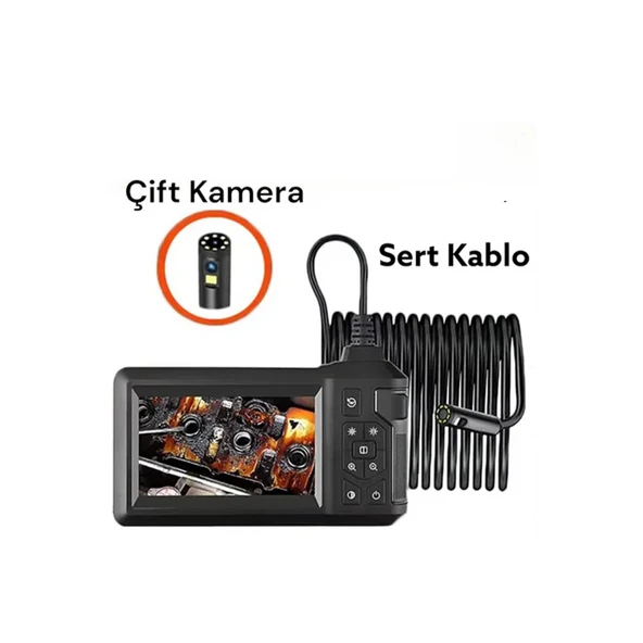Vtn-008 Ekranlı Çift Kameralı 10 Mt Sert Kablo Yılan Endoskop Kamera 8 Mm 4.3 Inc - 4