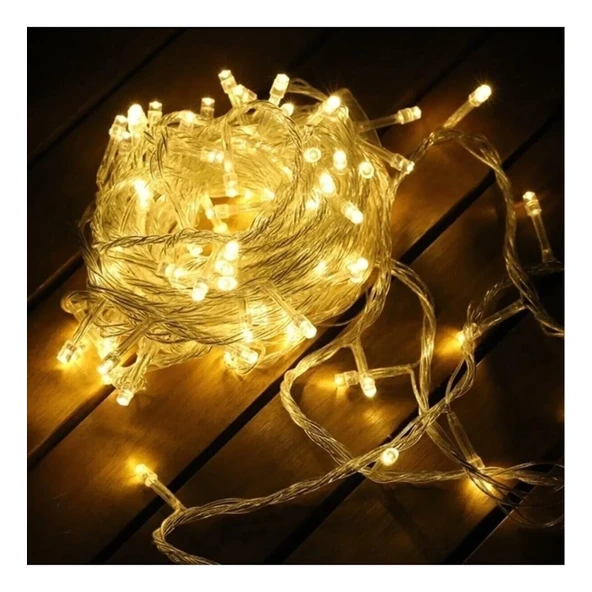 Yılbaşı Aydınlatması 100 Led Perde Hortum Sıcak Beyaz Işık - 10 Metre Dekoratif Şeffaf Kablolu Süs