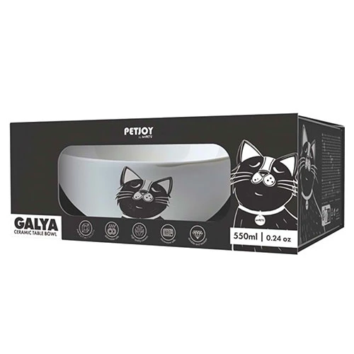 M-Pets Galya Seramik Kedi Mama ve Su Kabı Siyah Beyaz 550 Ml - Resim 3