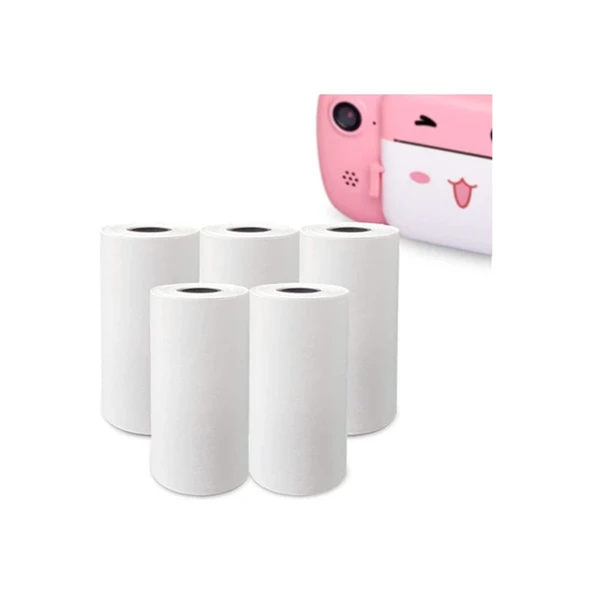Çocuk Kamera Baskı Kağıdı, 5’li Rulo 57x25mm Çekirdekli Fotoğraf Baskı Termal Kağıt Rulo