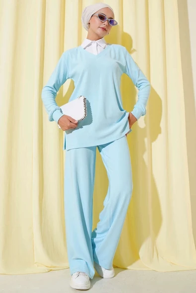 BİÇOMİ Gömlek Yaka Fitilli Salaş İkili Takım Buz Mavisi T4300 ürün görseli