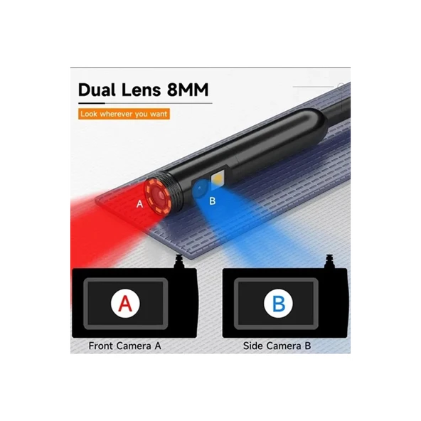 Vtn-009 Ekranlı Çift Kameralı 20 Metre Sert Kablo Yılan Endoskop Kamera 8 Mm 4.3 Inc - 6