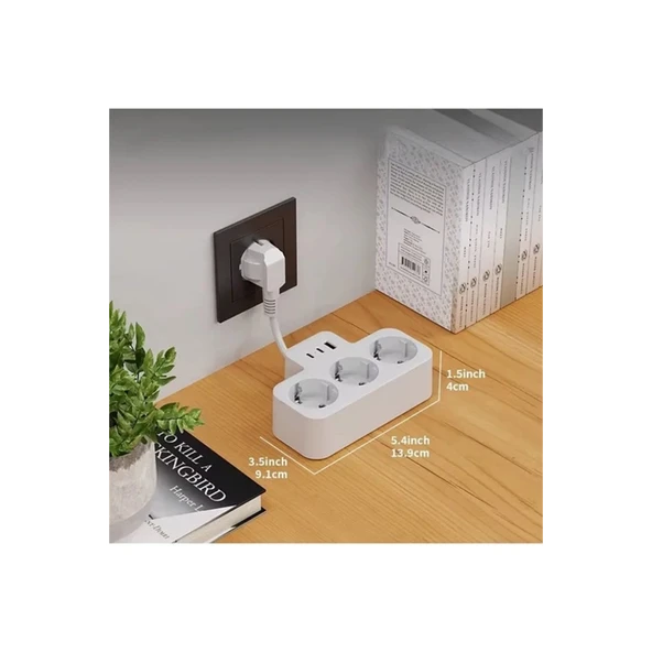 Çoklu Kablolu Priz Yüksek Gerilim Korumalı 3’lü Priz 1x Usb 2x Type-c Çıkışlı Grup Priz Çoğaltıcı Siyah - 3