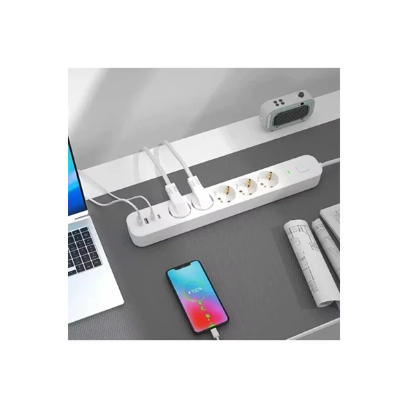 5 Prizli Akım Korumalı Uzatma Kablosu | 2xusb-a + 2xusb-c | 3680w - 2m Kablo - 3