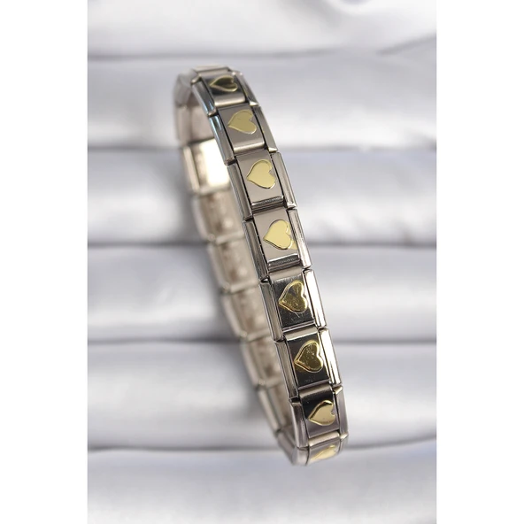 316L Çelik Gümüş Renk Gold Kalp İşleme Nomination Charm Bileklik