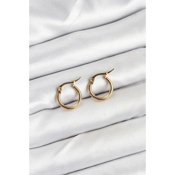 Gold Renk 316 L Çelik  12 mm Halka Kadın Küpe