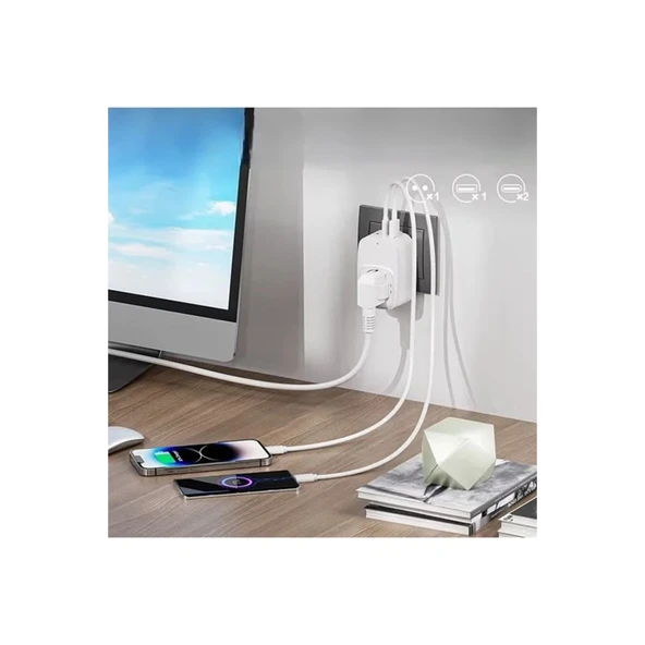 Tekli Yüksek Voltaj Korumalı Duvar Prizi 2x Type-c 1x Usb Çıkışlı Priz Grup Priz Çoğaltıcı Siyah - 2