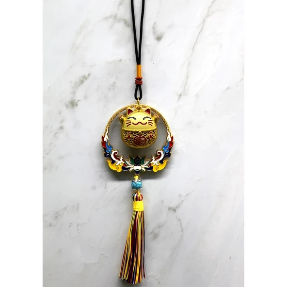 Renkli Püsküllü Şans Kedisi Feng Shui Askılık Alk4452 ürün görseli