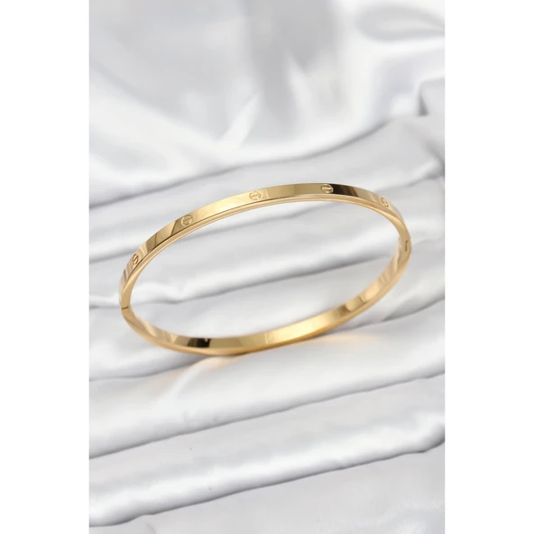 Gold Renk 316 L Çelik  65 mm İnce Kadın Kelepçe Vice-5353 Bileklik