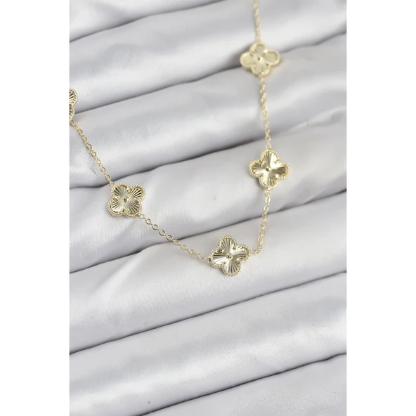 Pirinç Gold Renk Yonca Kadın Kolye Vice-5353