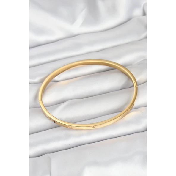 Gold Renk 316 L Çelik  65 mm İnce Kadın Kelepçe Vice-5353 Bileklik - 2