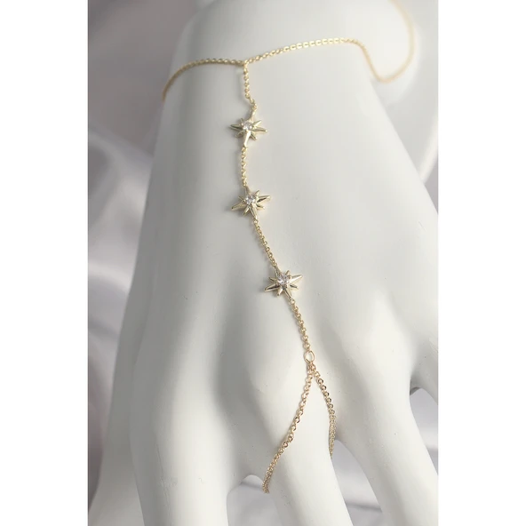 Pirinç Gold Renk Zirkon Taşl Yıldız Model Kadın Şahmeran