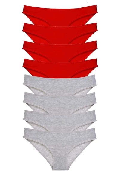 biçomi 8 adet Süper Eko Set Likralı Kadın Slip Külot Kırmızı Gri ürün görseli