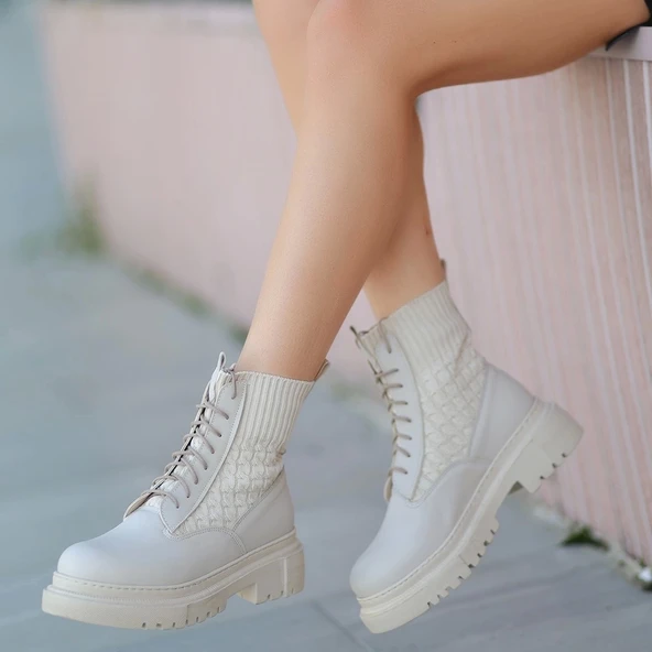 BİÇOMİ Utag Bej Cilt Bağcıklı Bot - Resim 5