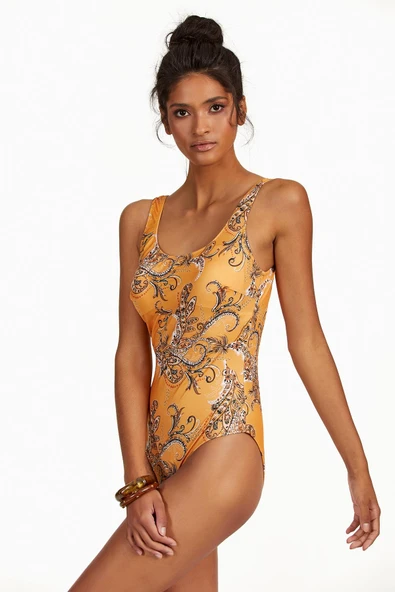 Bicomi Şal Desenli Yuvarlak Yaka Mayo