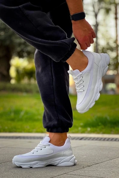 BİÇOMİ KB-707  Kuback  Beyaz Cilt Yüksek Taban Bağcıklı Günlük Erkek Ayakkabı - Resim 2