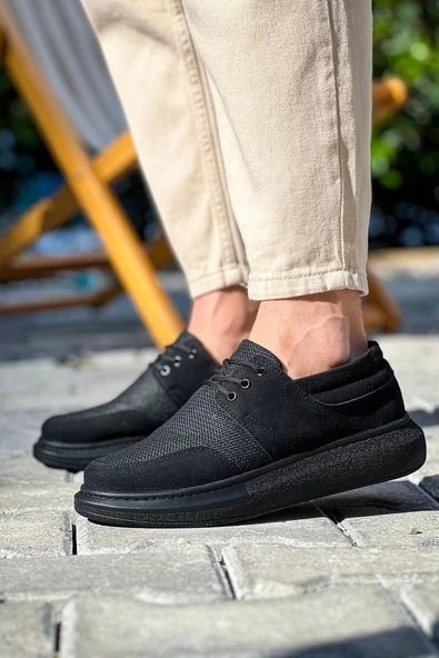 BİÇOMİ KB-042  Kuback Bağcıklı  Siyah Deri Tozu Siyah Taban Günlük Erkek Ayakkabı - Resim 3