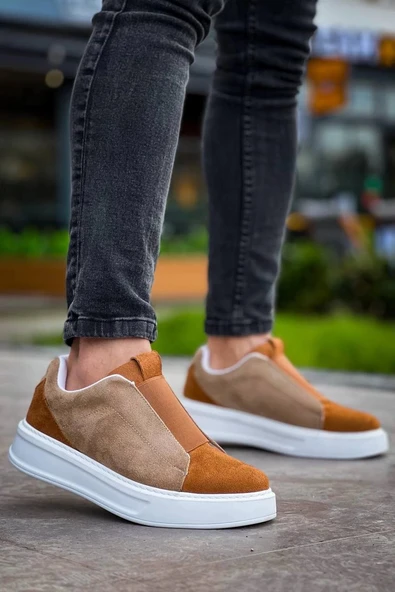 BİÇOMİ KB-007  Kuback  Vizon Taba Yüksek Taban Tek Bant Bağcıksız Günlük Erkek Ayakkabı - Resim 2