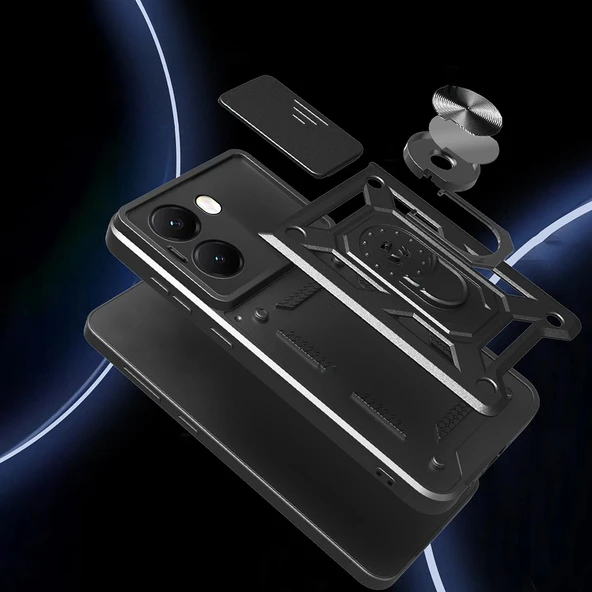 Xiaomi Poco X7 Pro Kılıf Magnetik Standlı Kamera Korumalı Zore Sürgülü Vega Kapak - 5