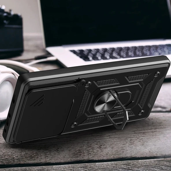 Tecno Spark Go 1 2025 Kılıf Magnetik Standlı Kamera Korumalı Zore Sürgülü Vega Kapak - Resim 5