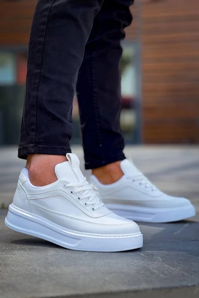 BİÇOMİ KB-006 Kuback Beyaz Cilt  Yüksek Taban Bağcıklı Günlük Erkek Ayakkabı ürün görseli