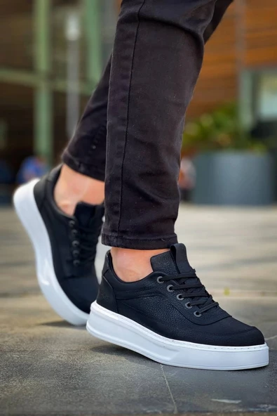 BİÇOMİ KB-006 Kuback Siyah Cilt Yüksek Taban Bağcıklı Günlük Erkek Ayakkabı - Resim 3