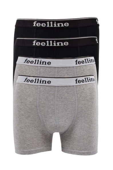 biçomi 4 adet Feelline Siyah ve Gri Pamuklu Doğal Likralı Erkek Boxer ürün görseli
