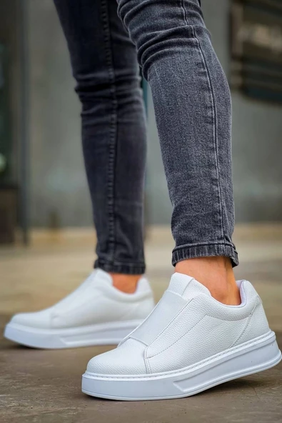 BİÇOMİ KB-007  Kuback  Beyaz Yüksek Taban Tek Bant Bağcıksız Günlük Erkek Ayakkabı - Resim 3