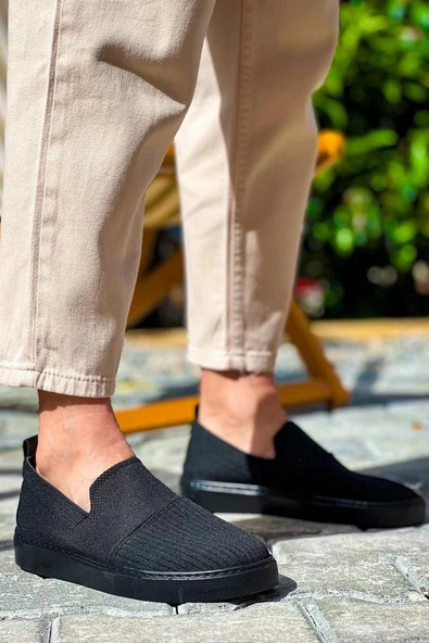 BİÇOMİ KB-114  Kuback Siyah Triko Siyah  Yüksek Taban Bağcıksız Günlük Erkek Ayakkabı - Resim 2