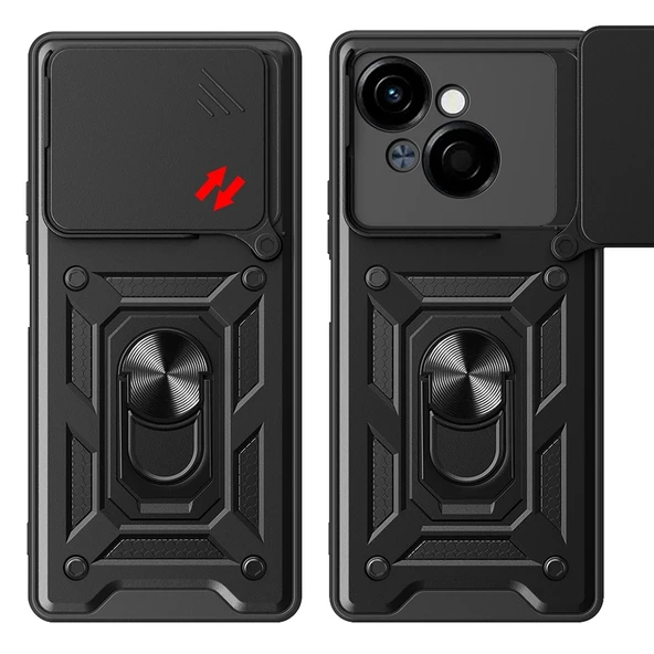 Tecno Spark Go 1 2025 Kılıf Magnetik Standlı Kamera Korumalı Zore Sürgülü Vega Kapak - Resim 2