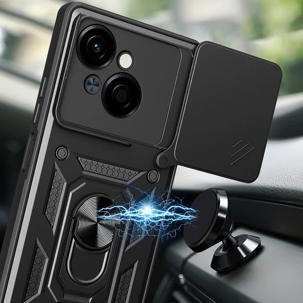 Tecno Spark Go 1 2025 Kılıf Magnetik Standlı Kamera Korumalı Zore Sürgülü Vega Kapak - Resim 4