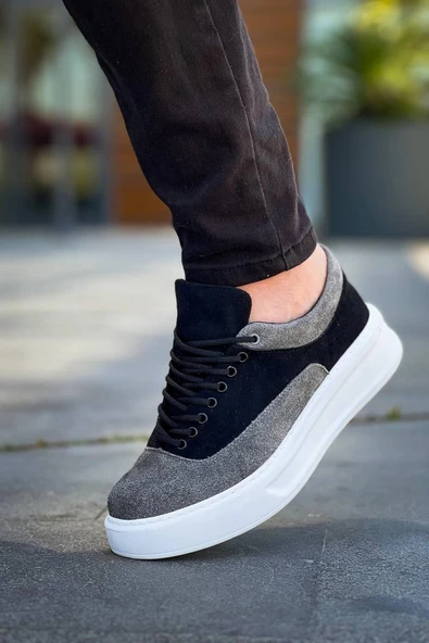 BİÇOMİ KB-005 Kuback Siyah Gri Süet Bağcıklı  Günlük Erkek  Ayakkabı - Resim 2