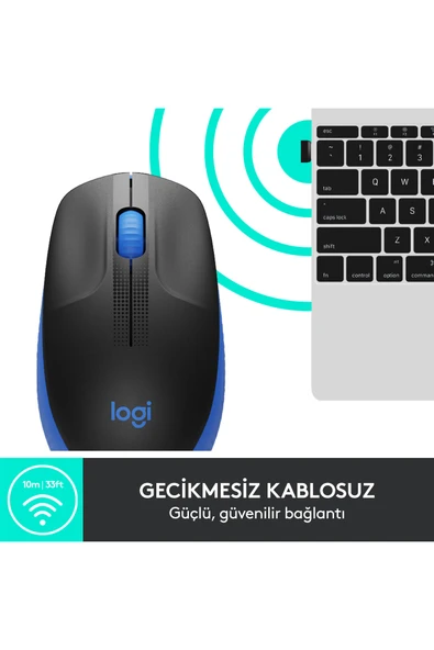 Logitech M191 Büyük Boy USB Alıcılı 1000 DPI Kablosuz Mouse - Mavi - Resim 2