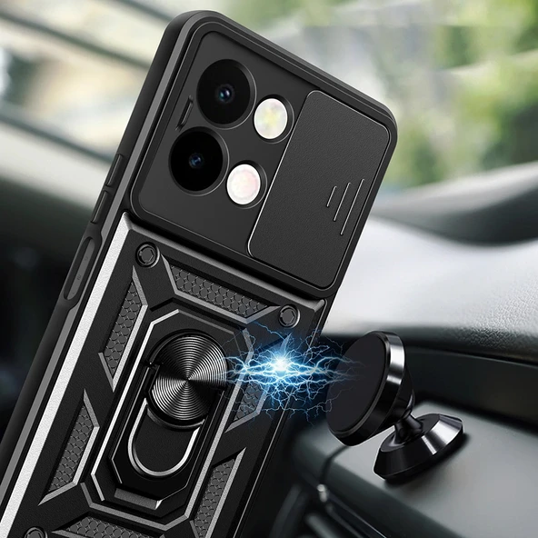 Vivo Y28 Kılıf Magnetik Standlı Kamera Korumalı Zore Sürgülü Vega Kapak - 3