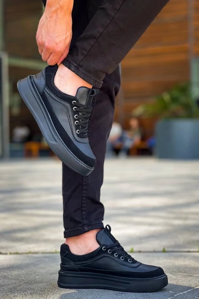 BİÇOMİ KB-006 Kuback Siyah Cilt Siyah Yüksek Taban Bağcıklı Günlük Erkek Ayakkabı - Resim 3