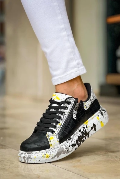 BİÇOMİ KB-02  Kuback Bağcıklı Crocodile Siyah Sarı Günlük Erkek Ayakkabı - Resim 5