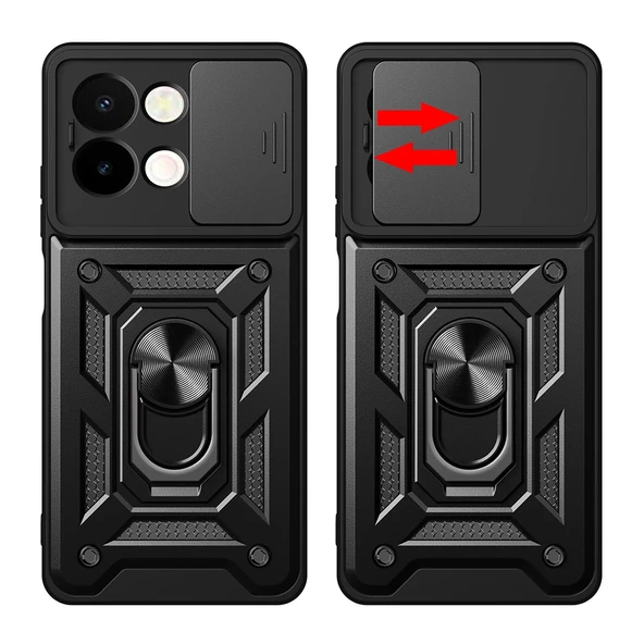 Vivo Y28 Kılıf Magnetik Standlı Kamera Korumalı Zore Sürgülü Vega Kapak - 2