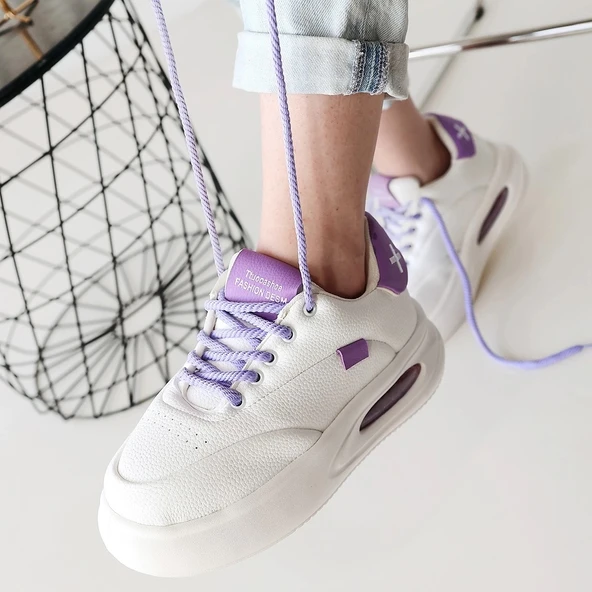 BİÇOMİ Chris Beyaz Cilt Lila Detaylı Bağcıklı Spor Ayakkabı - Resim 4