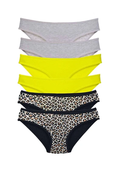 biçomi 6 Adet Likralı Kadın Slip Külot Leopar Gri Sarı ürün görseli