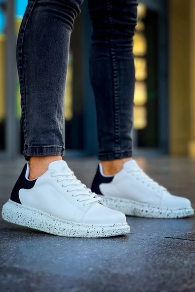 BİÇOMİ KB-X500  Kuback Beyaz Siyah  Yüksek Taban Bağcıklı Günlük Erkek Ayakkabı - Resim 6