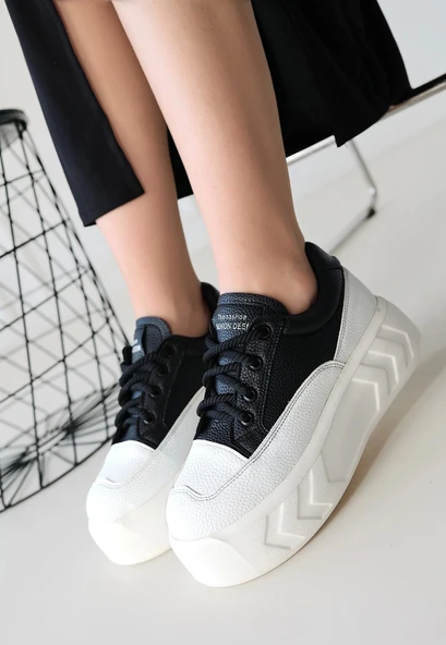 BİÇOMİ Emwa Siyah Cilt Bağcıklı Spor Ayakkabı - Resim 2