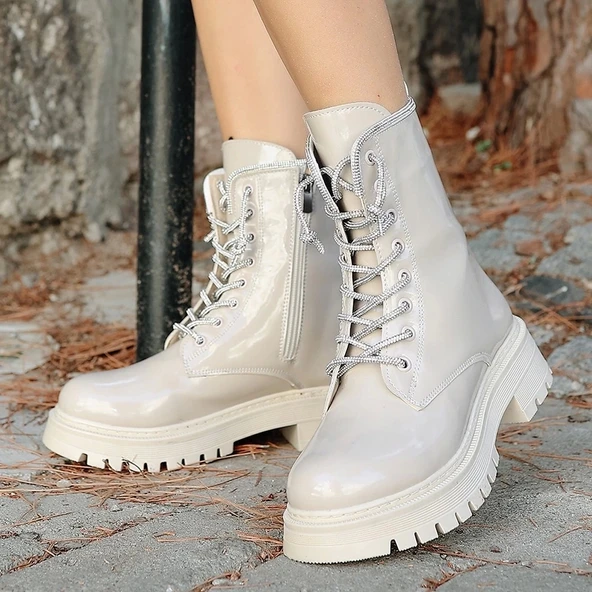 BİÇOMİ Woint Bej Rugan Bağcıklı Bot - Resim 4