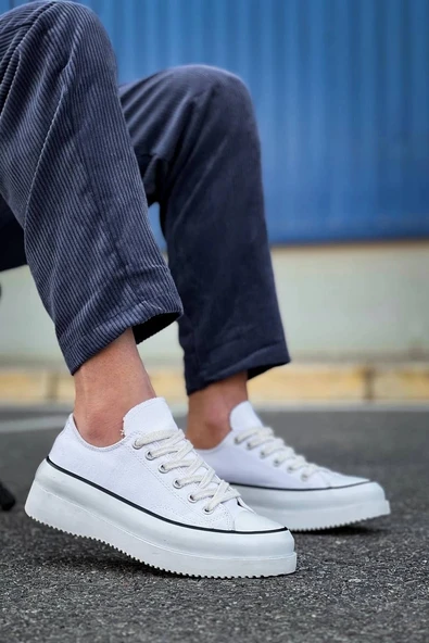 BİÇOMİ KB-CX-3 Kuback Kısa Beyaz Keten Beyaz Yüksek Taban Spor Ayakkabı - Resim 2