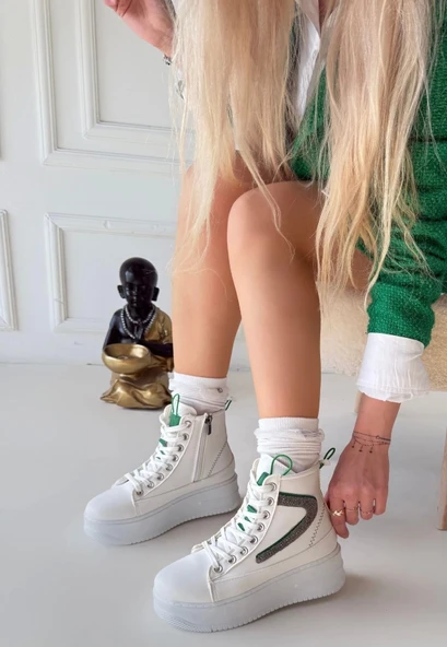 BİÇOMİ Joila Beyaz Cilt Yeşil Detaylı Bot ürün görseli