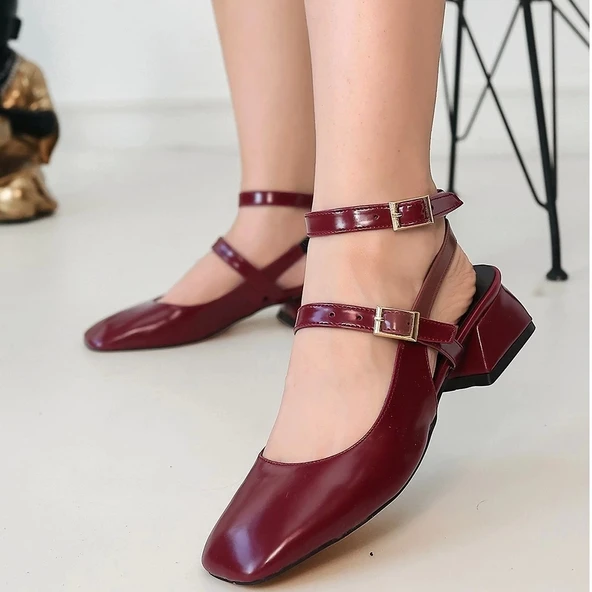 BİÇOMİ Karmi Mürdüm Cilt Topuklu Ayakkabı - Resim 4