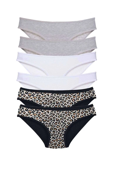 biçomi 6 Adet Likralı Kadın Slip Külot Leopar Gri Beyaz ürün görseli