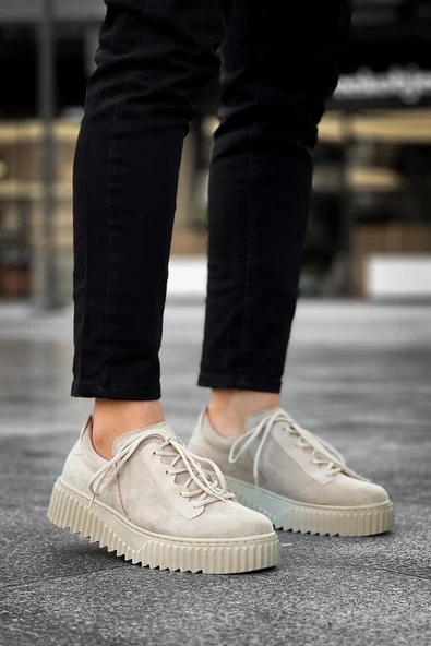 BİÇOMİ KB-X502  Kuback Bej Süet Yüksek Bej Taban Bağcık Detaylı Lastikli Günlük Erkek Ayakkabı ürün görseli